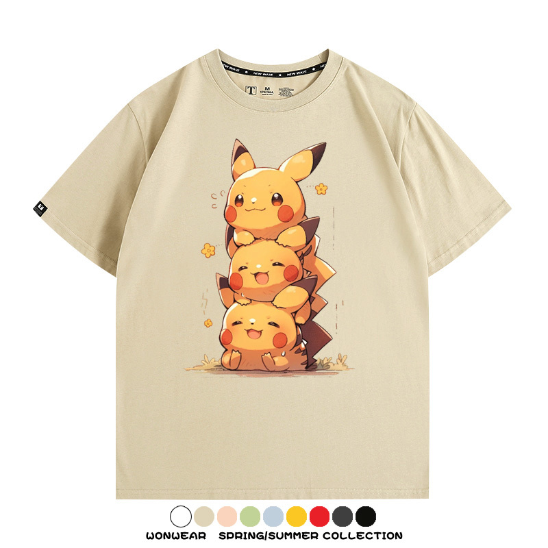 寶可夢皮卡丘可愛疊疊樂 親子情侶裝寬鬆短袖T