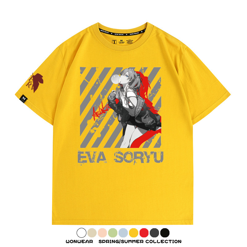 明日香日系潮牌聯名短袖動漫EVA周邊落肩純棉T恤夏青少年情侶上衣