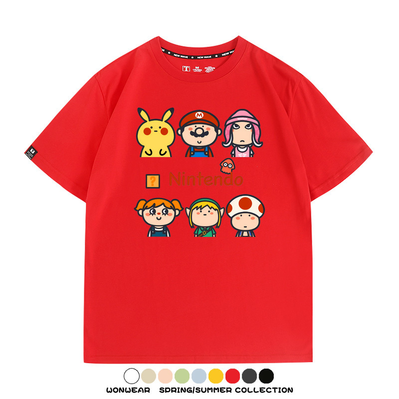 任天堂主機遊戲瑪利歐薩爾達T恤聯動周邊純棉短袖夏季青少年寬鬆