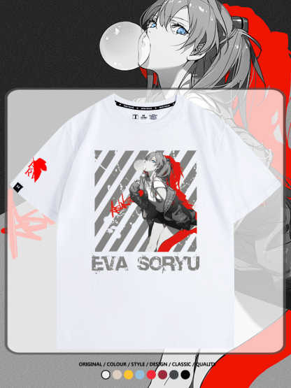 明日香日系潮牌聯名短袖動漫EVA周邊落肩純棉T恤夏青少年情侶上衣