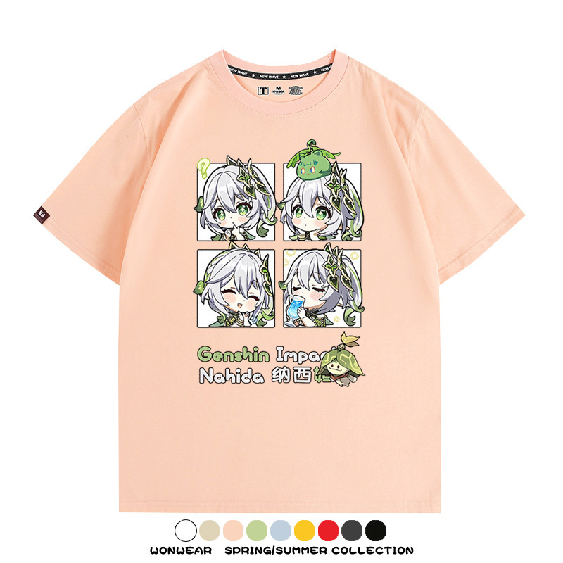 原神遊戲散兵可莉芙寧娜胡桃可愛Q版二次元周邊夏男純棉T恤衫短袖
