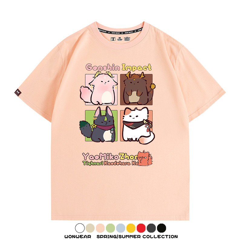 原神遊戲散兵可莉芙寧娜胡桃可愛Q版二次元周邊夏男純棉T恤衫短袖