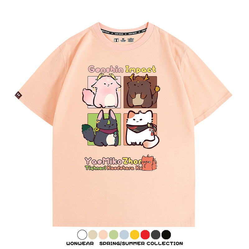 原神遊戲散兵可莉芙寧娜胡桃可愛Q版二次元周邊夏男純棉T恤衫短袖