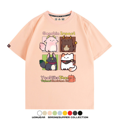 原神遊戲散兵可莉芙寧娜胡桃可愛Q版二次元周邊夏男純棉T恤衫短袖