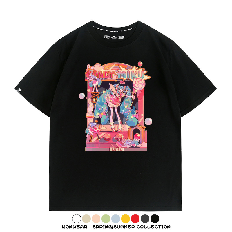 寶可夢歌姬美洛耶塔聯動MIKU初音未來周邊短袖T恤衫夏季純棉上衣寬鬆