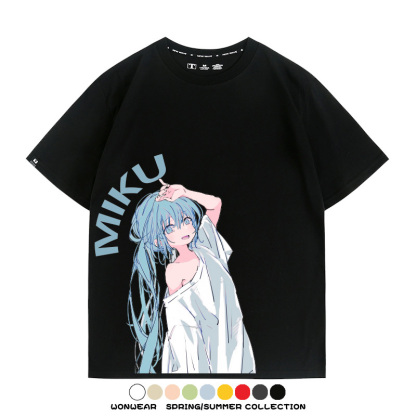 初音未來日系二次元miku卡通動漫周邊情侶短袖夏季男潮純棉T恤衫