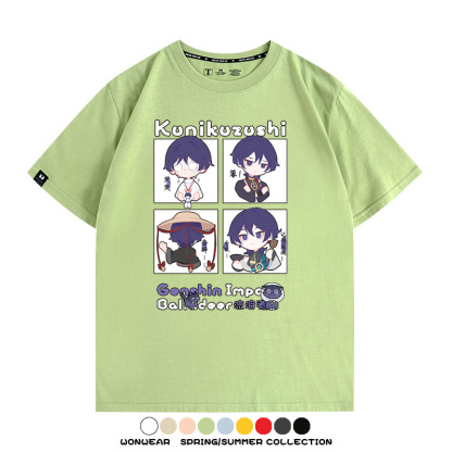 原神遊戲散兵可莉芙寧娜胡桃可愛Q版二次元周邊夏男純棉T恤衫短袖