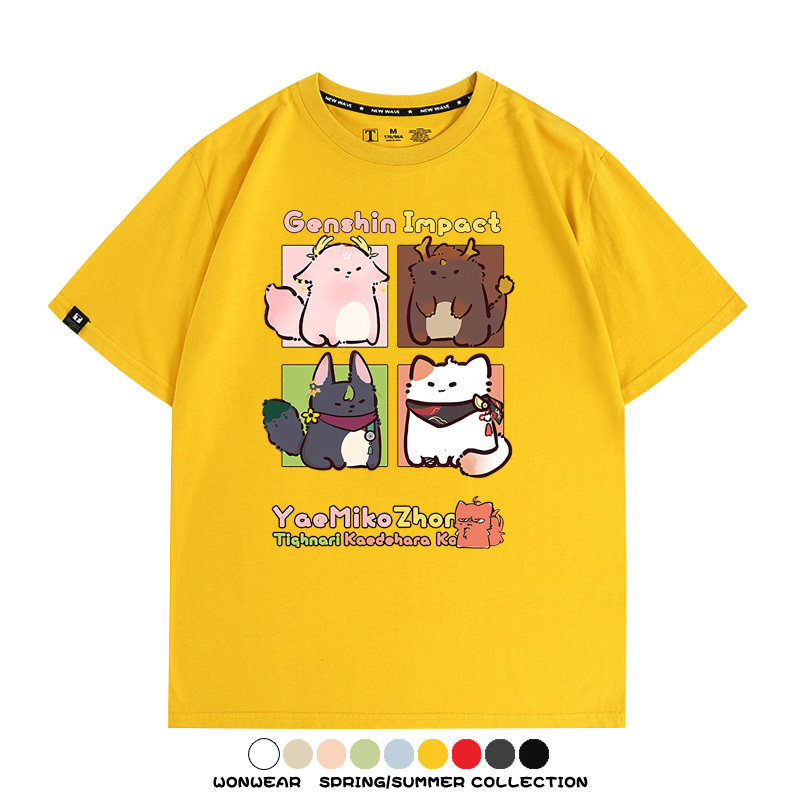 原神遊戲散兵可莉芙寧娜胡桃可愛Q版二次元周邊夏男純棉T恤衫短袖