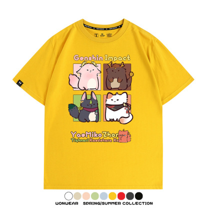 原神遊戲散兵可莉芙寧娜胡桃可愛Q版二次元周邊夏男純棉T恤衫短袖