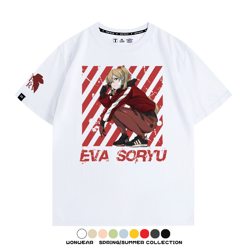 明日香日系潮牌聯名短袖動漫EVA周邊落肩純棉T恤夏青少年情侶上衣