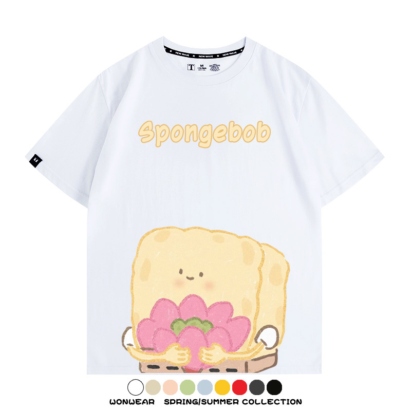 海綿寶寶派大星Q版短袖上衣服佛系好運蓮蓮卡通t恤衫純棉休閒半袖