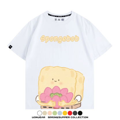 海綿寶寶派大星Q版短袖上衣服佛系好運蓮蓮卡通t恤衫純棉休閒半袖