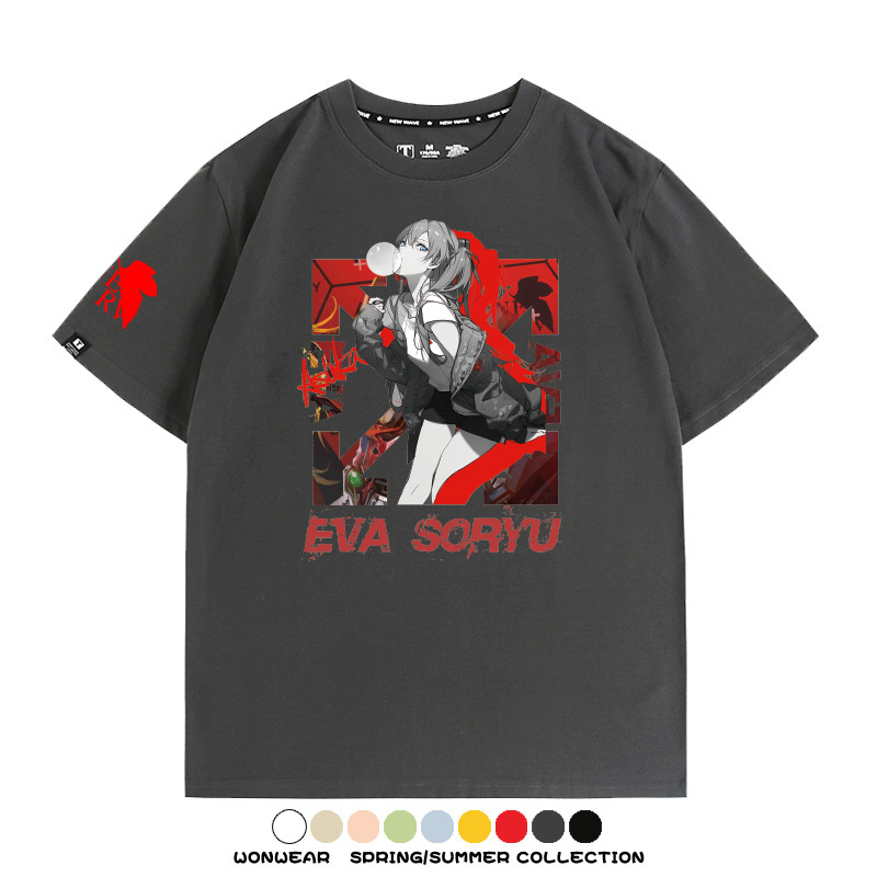 明日香日系潮牌聯名短袖動漫EVA周邊落肩純棉T恤夏青少年情侶上衣