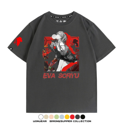 明日香日系潮牌聯名短袖動漫EVA周邊落肩純棉T恤夏青少年情侶上衣