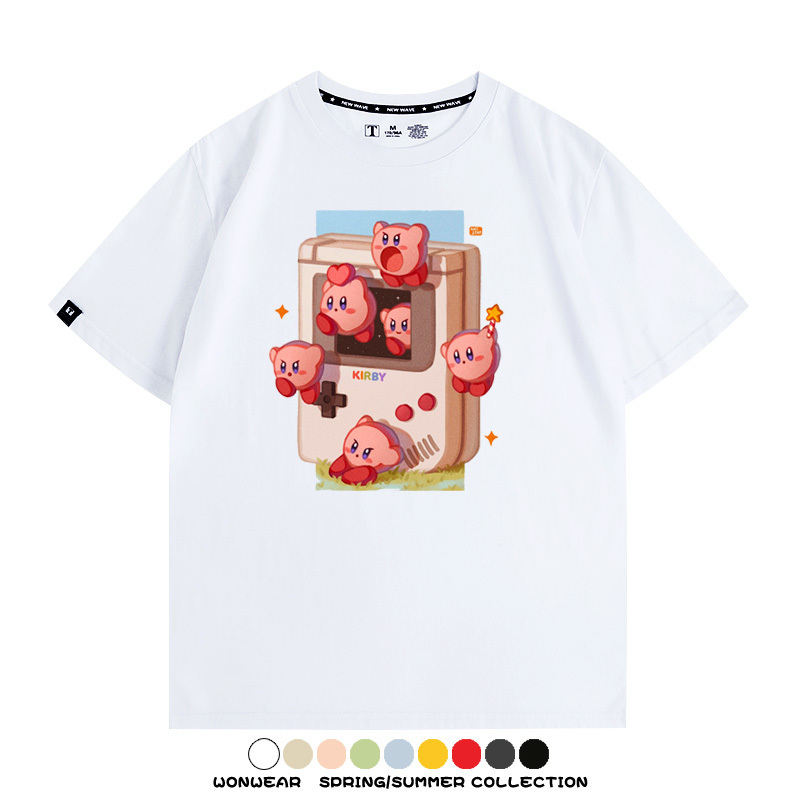 星之卡比任天堂周邊粉色惡魔可愛卡通T恤衫夏季男潮純棉短袖上衣