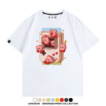 星之卡比任天堂周邊粉色惡魔可愛卡通T恤衫夏季男潮純棉短袖上衣