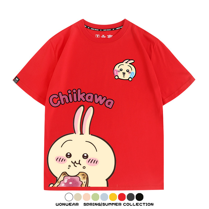 Chiikawa日系萌系吉伊卡哇可愛小八烏薩奇聯名短袖夏男純棉T恤衫