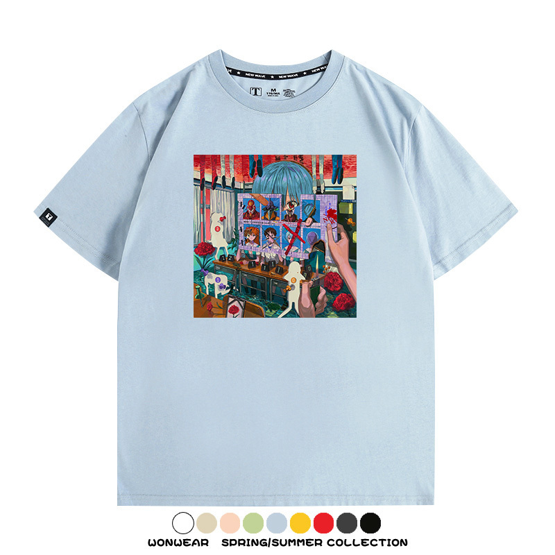 新世紀福音戰士EVA藝術插畫潮牌印花T恤夏季男潮純棉短袖寬鬆上衣