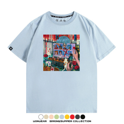 新世紀福音戰士EVA藝術插畫潮牌印花T恤夏季男潮純棉短袖寬鬆上衣