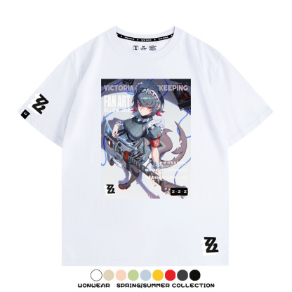 絕區零遊戲鯊魚妹艾蓮聯名款短袖夏季青少年男潮純棉寬鬆百搭T恤