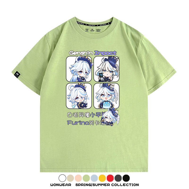 原神遊戲散兵可莉芙寧娜胡桃可愛Q版二次元周邊夏男純棉T恤衫短袖