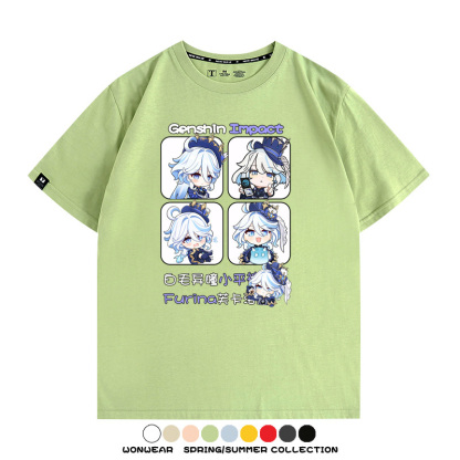 原神遊戲散兵可莉芙寧娜胡桃可愛Q版二次元周邊夏男純棉T恤衫短袖
