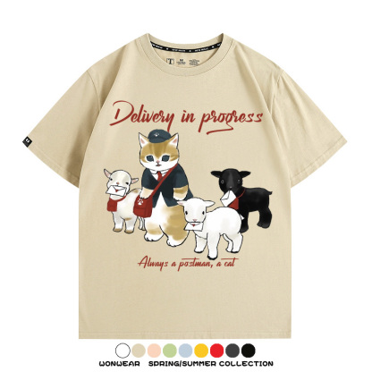 日系郵差員貓貓送快遞 親子情侶裝寬鬆短袖T