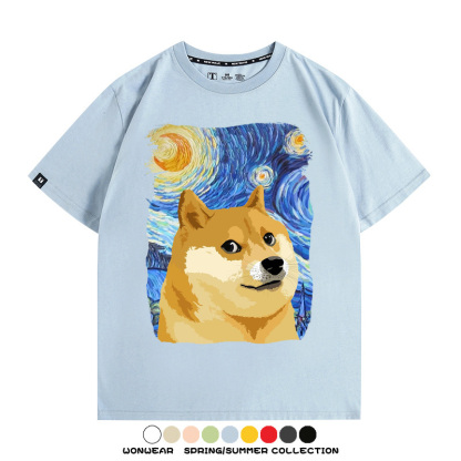 世界名畫吶喊星月夜聯名狗子柴犬 親子情侶裝寬鬆短袖T