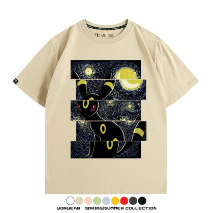 月亮伊布梵高星月夜聯名純棉t恤衫精靈寶可夢卡通動漫周邊短袖男