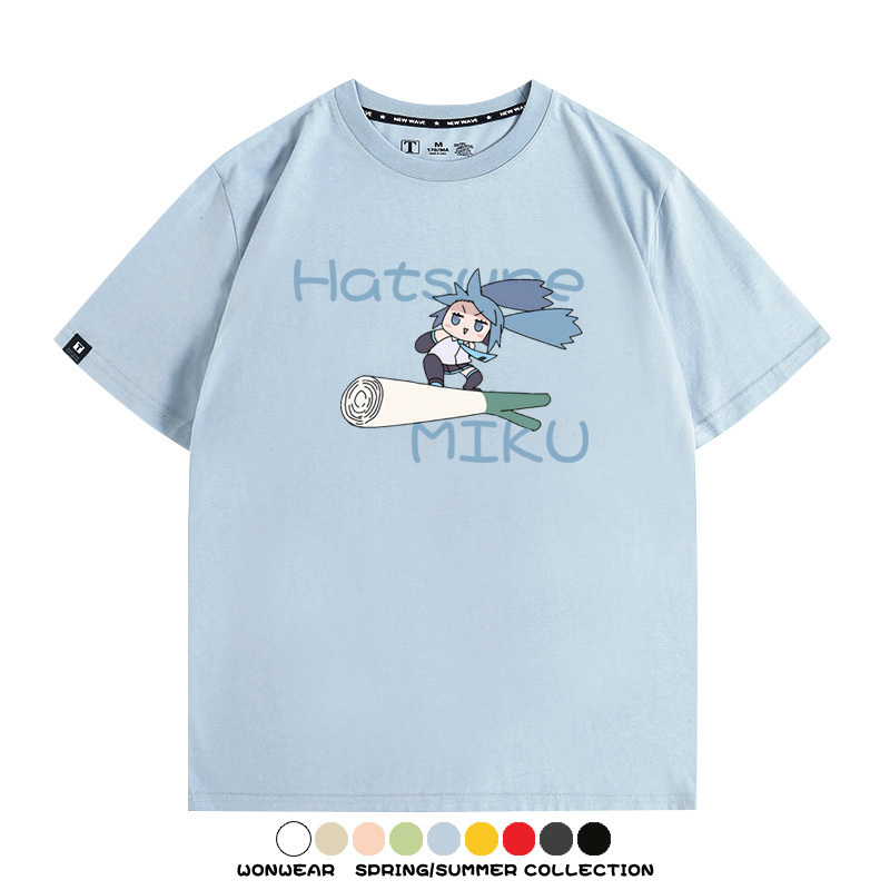 MIKU蔥娘初音未來日系二次元搞怪周邊短袖情侶純棉夏季T恤衫百搭