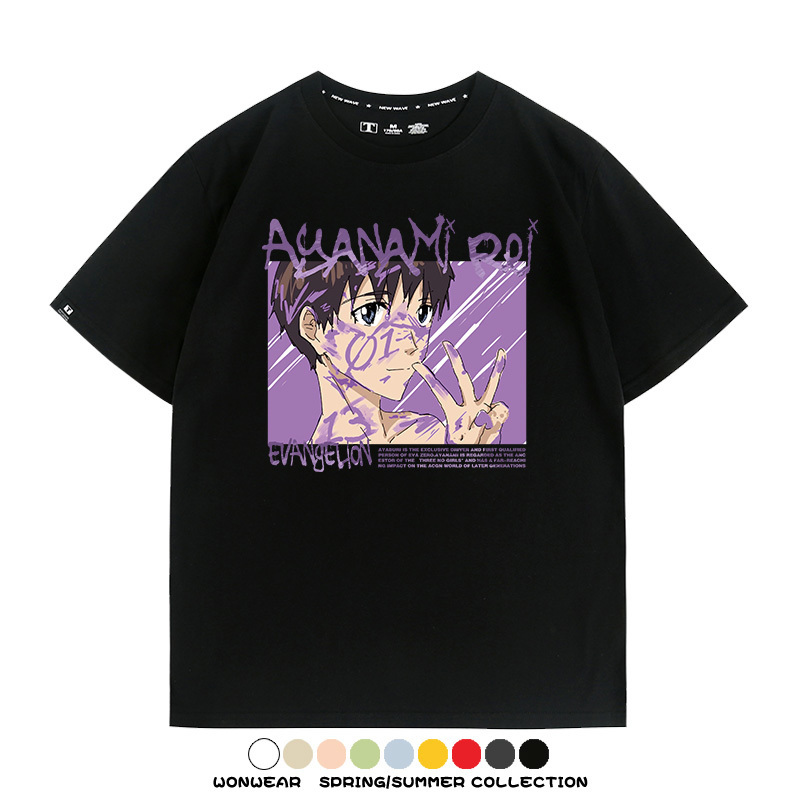 新世紀福音戰士EVA綾波麗明日香褚熏日系潮牌動漫青少年夏純棉T恤
