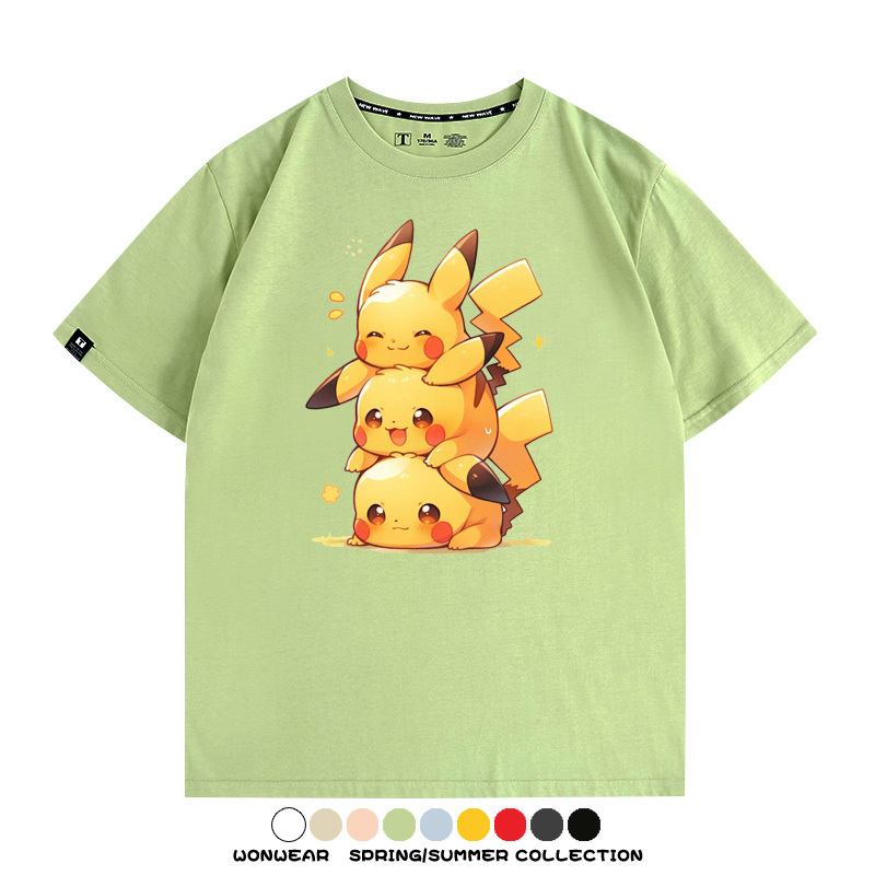 寶可夢皮卡丘可愛疊疊樂 親子情侶裝寬鬆短袖T
