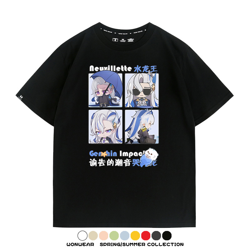 原神遊戲散兵可莉芙寧娜胡桃可愛Q版二次元周邊夏男純棉T恤衫短袖