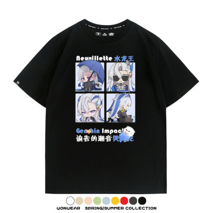 原神遊戲散兵可莉芙寧娜胡桃可愛Q版二次元周邊夏男純棉T恤衫短袖