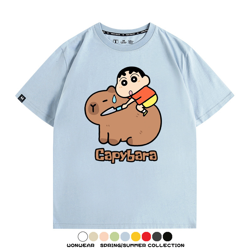 蠟筆小新卡皮巴拉水豚 親子情侶裝寬鬆短袖T