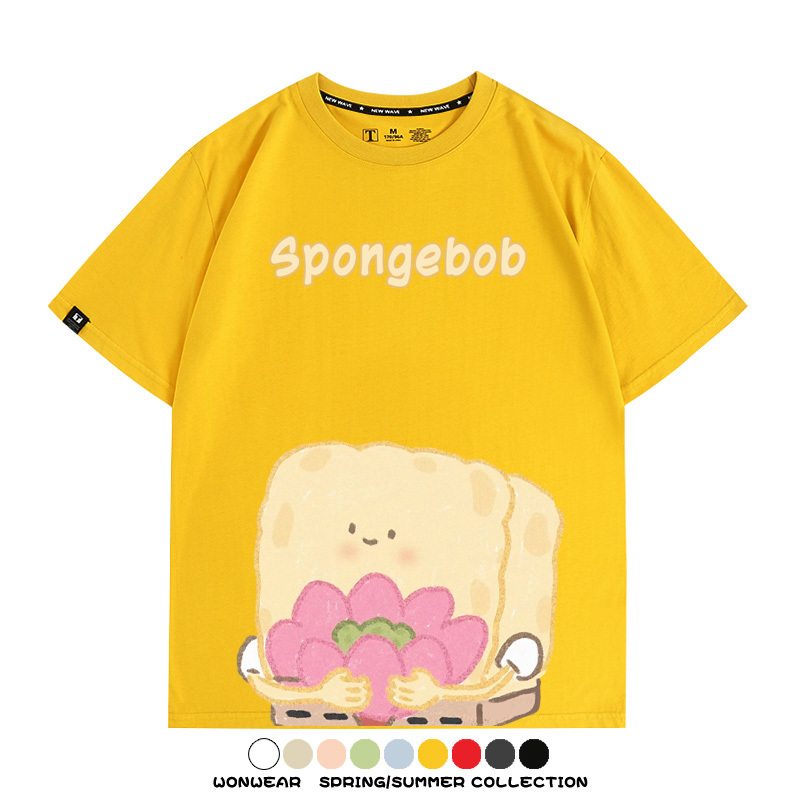 海綿寶寶派大星Q版短袖上衣服佛系好運蓮蓮卡通t恤衫純棉休閒半袖