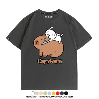 蠟筆小新卡皮巴拉水豚 親子情侶裝寬鬆短袖T