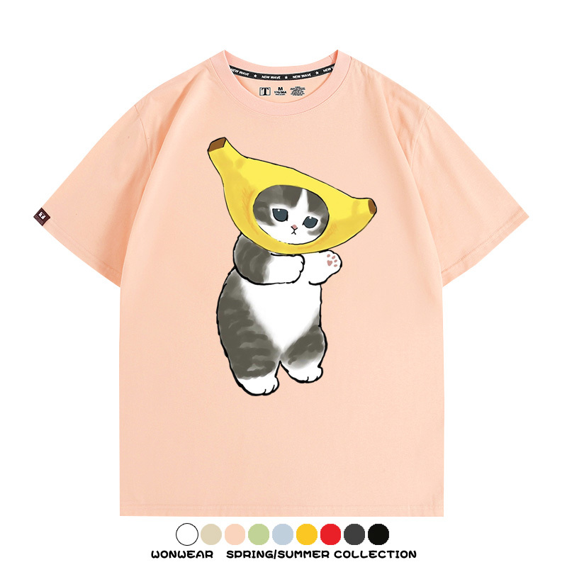香蕉貓福珊迪情侶裝短袖上衣服日系二次元喵聯名半袖動物半袖男t恤夏