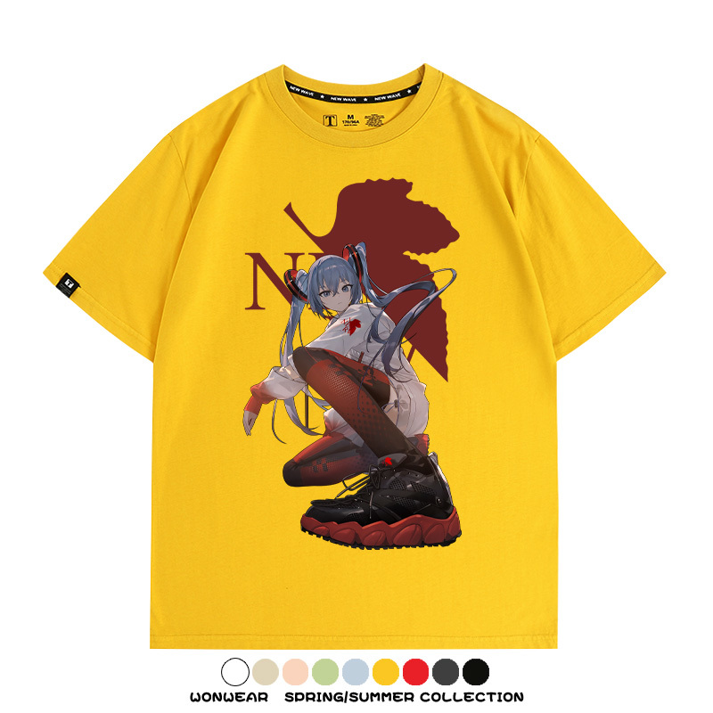 初音未來聯名明日香情侶裝t恤衫EVA二次元動漫周邊純棉短袖上衣服