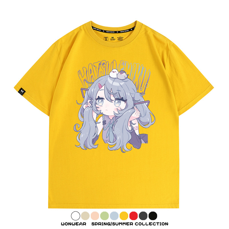 初音未來miku二次元少女元氣動漫周邊短袖夏季情侶純棉T恤男休閒