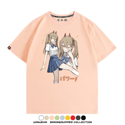 鏈鋸人動漫帕瓦聯名動漫周邊二次元情侶短袖夏季純棉T恤男潮百搭