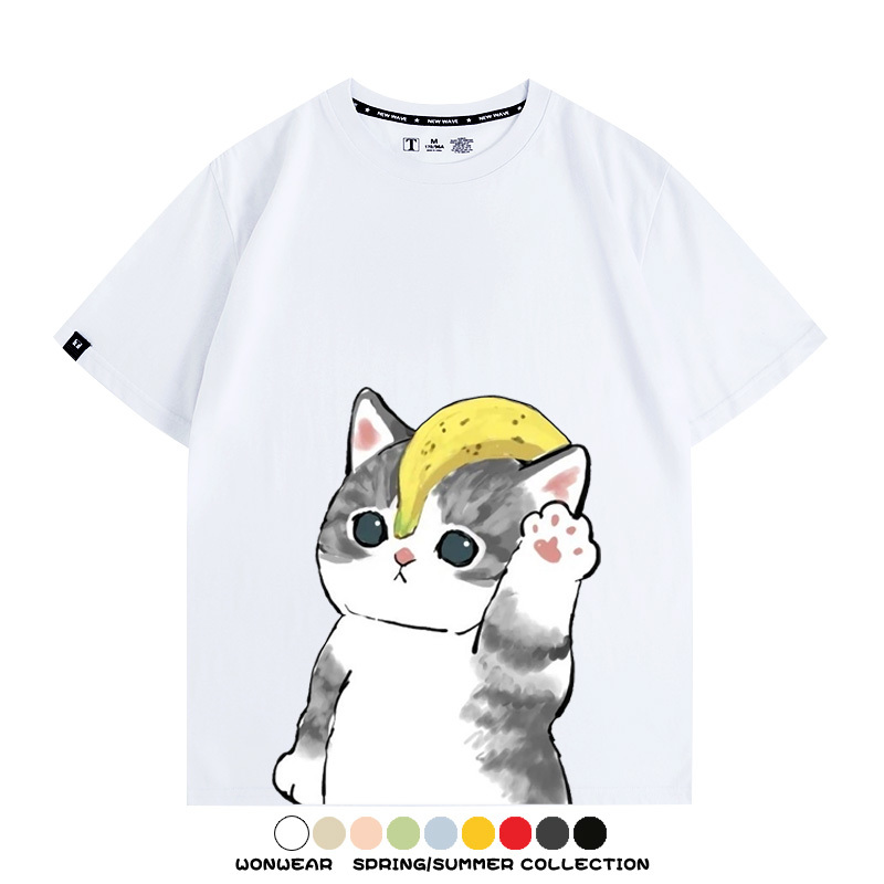 香蕉貓福珊迪情侶裝短袖上衣服日系二次元喵聯名半袖動物半袖男t恤夏