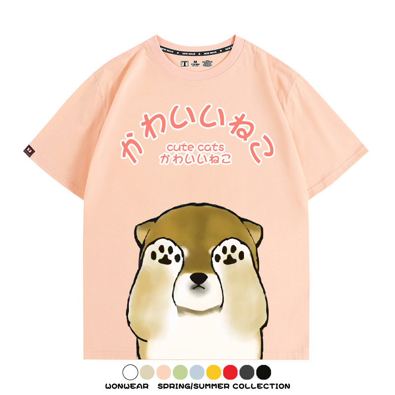 日系印花貓貓復古卡通 親子情侶裝寬鬆短袖T