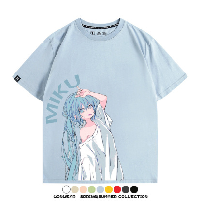 初音未來日系二次元miku卡通動漫周邊情侶短袖夏季男潮純棉T恤衫