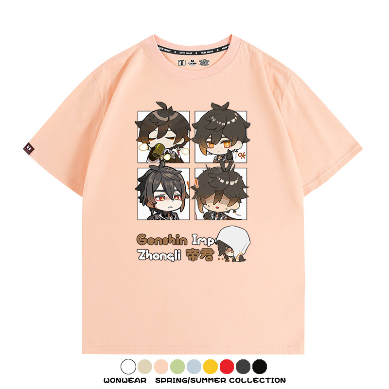 原神遊戲散兵可莉芙寧娜胡桃可愛Q版二次元周邊夏男純棉T恤衫短袖