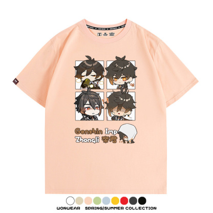 原神遊戲散兵可莉芙寧娜胡桃可愛Q版二次元周邊夏男純棉T恤衫短袖