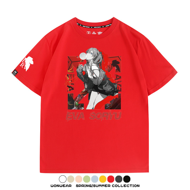 明日香日系潮牌聯名短袖動漫EVA周邊落肩純棉T恤夏青少年情侶上衣