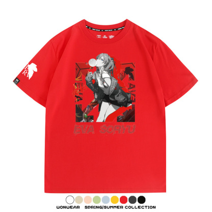 明日香日系潮牌聯名短袖動漫EVA周邊落肩純棉T恤夏青少年情侶上衣