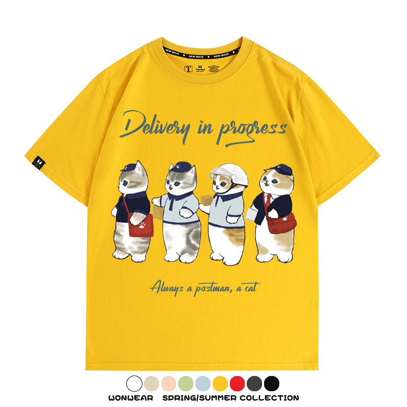 日系郵差員貓貓送快遞 親子情侶裝寬鬆短袖T