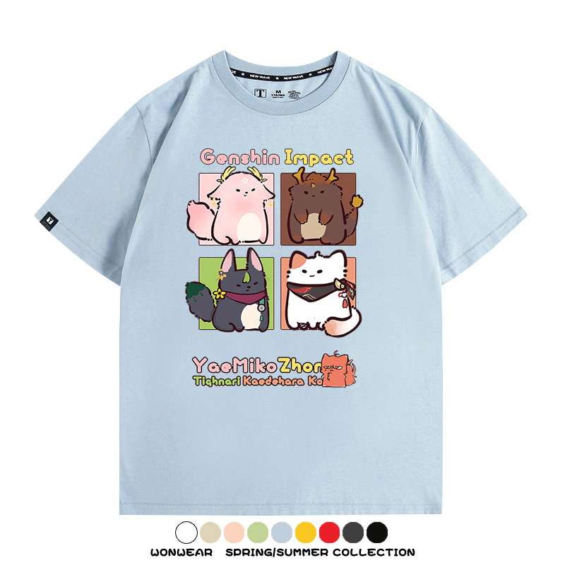 原神遊戲散兵可莉芙寧娜胡桃可愛Q版二次元周邊夏男純棉T恤衫短袖